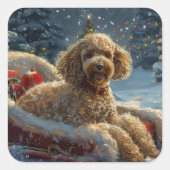 Poodle Hond Kerst Festiviteit Vierkante Sticker (Voorkant)
