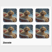 Poodle Hond Kerst Festiviteit Vierkante Sticker (Vel)