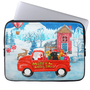 Poodle-hond Kerstbezorgingswagen Sneeuw Laptop Sleeve