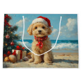 Poodle Hond Kerstmis Vintage Strand Groot Cadeauzakje (Voorkant)