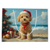 Poodle Hond Kerstmis Vintage Strand Groot Cadeauzakje (Achterkant)
