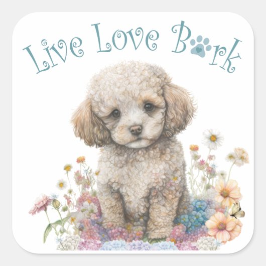 Poodle Hond Moeder Bloemstuk Vierkante Sticker (Voorkant)