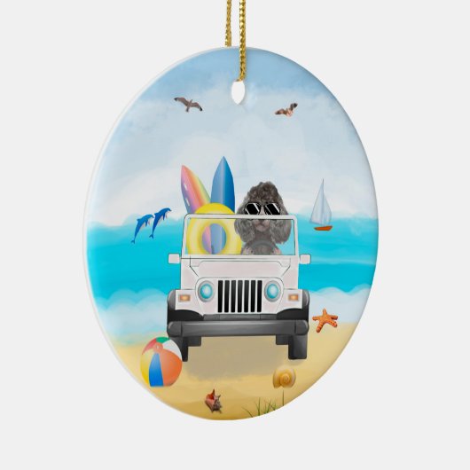 poodle hond Rijden op strand Keramisch Ornament (Rechts)