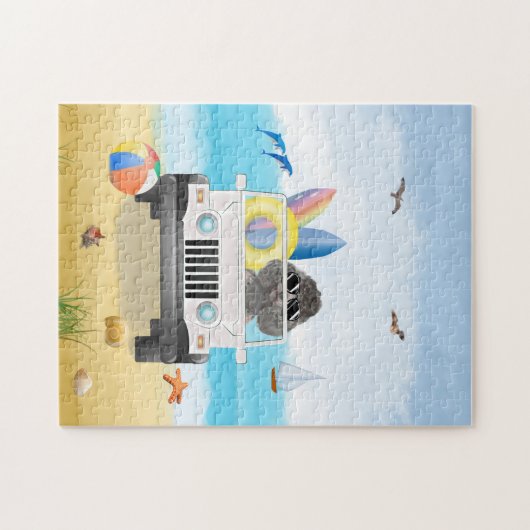 poodle hond Rijden op strand  Legpuzzel (Horizontaal)