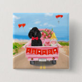 Poodle-hond Valentijnsdag vrachtwagen harten Vierkante Button 5,1 Cm (Voorkant)