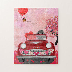 Poodle-hondauto met harten Valentijn Legpuzzel
