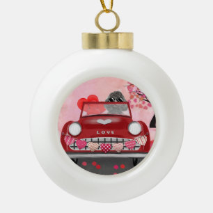 Poodle-hondauto met harten Valentijnsdag Keramische Bal Ornament