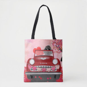 Poodle-hondauto met harten Valentijnsdag Tote Bag