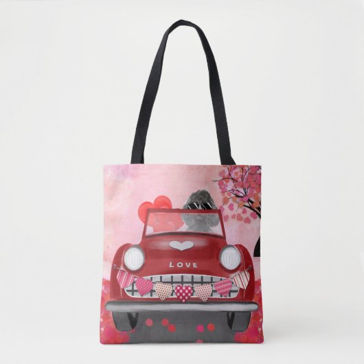 Poodle-hondauto met harten Valentijnsdag Tote Bag (Voorkant)