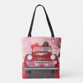 Poodle-hondauto met harten Valentijnsdag Tote Bag (Achterkant)