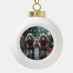 Poodle Honden Kerstmis Sneeuw Vakantie Keramische Bal Ornament