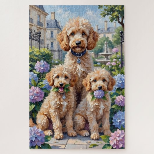 Poodle Hortensia Tuin Kunst Legpuzzel (Verticaal)