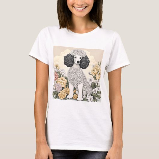 Poodle in Fantasiebloemen T-shirt (Voorkant)