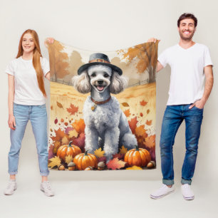 Poodle in Herfstbladeren Thanksgiving Kunst Fleece Deken