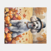 Poodle in Herfstbladeren Thanksgiving Kunst Fleece Deken (Voorkant (Horizontaal))