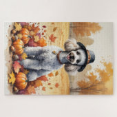 Poodle in Herfstbladeren Thanksgiving Kunst Legpuzzel (Horizontaal)