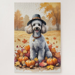 Poodle in Herfstbladeren Thanksgiving Kunst Legpuzzel