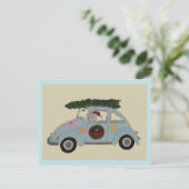 Poodle in Hippie-auto met Kerst Briefkaart (Staand voorkant)