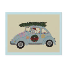 Poodle in Hippie-auto met Kerst