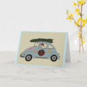 Poodle in Hippie-auto met Kerst Kaart (Gele Bloem)