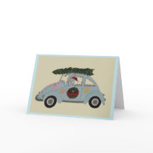 Poodle in Hippie-auto met Kerst