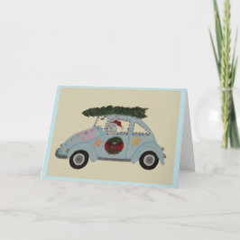 Poodle in Hippie-auto met Kerst Kaart