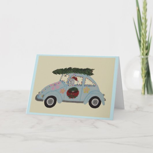 Poodle in Hippie-auto met Kerst Kaart (Voorkant)