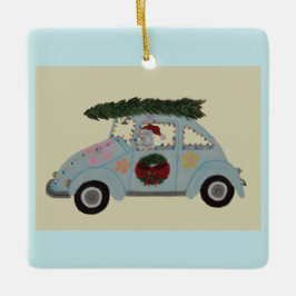 Poodle in Hippie-auto met Kerst Keramisch Ornament