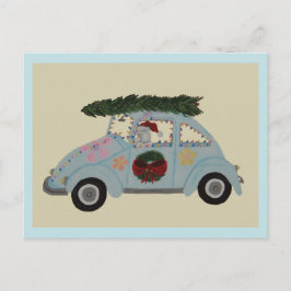 Poodle in Hippie-auto met Kerst Uitnodiging Briefkaart