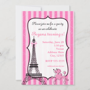 Poodle in Parijs Roze Gestreepte Eiffeltoren Chic Kaart