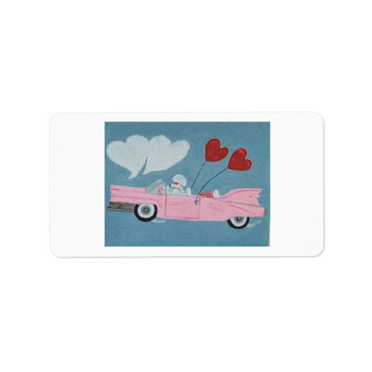 Poodle in Roze Cabriolet Etiket (Voorkant)