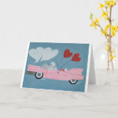 Poodle in Roze Cabriolet Kaart (Gele Bloem)