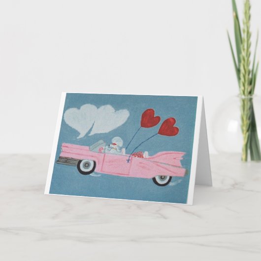 Poodle in Roze Cabriolet Kaart (Voorkant)