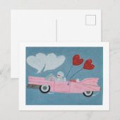 Poodle in roze convertible briefkaart (Voorkant / Achterkant)