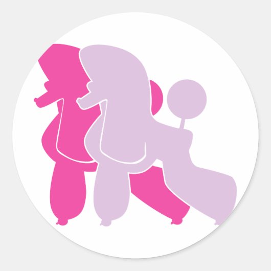 Poodle in roze roze ronde sticker (Voorkant)