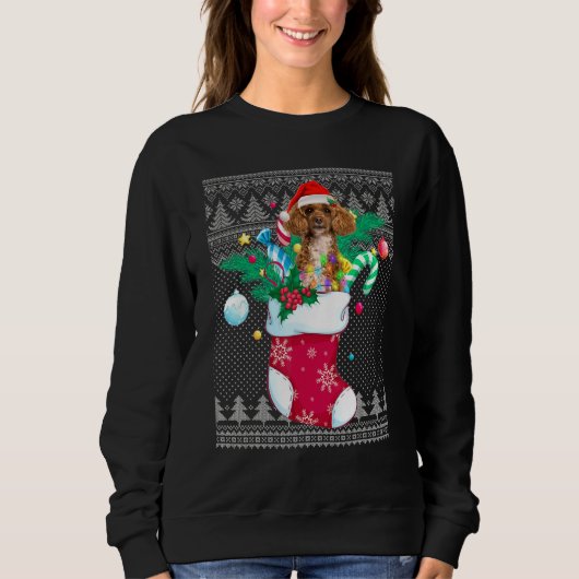 Poodle in Sock Funny Kerstmis Ugly Pajama mas SA Trui (Voorkant)