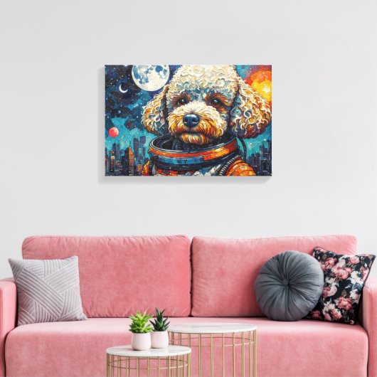 POODLE IN SPACE-4 CANVAS AFDRUK (Insitu (Woonkamer))