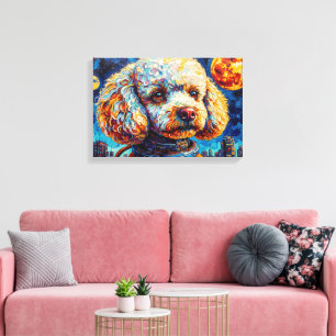 POODLE IN SPACE-7 CANVAS AFDRUK