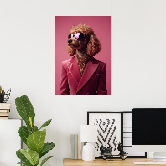 Poodle in Suit and Sunglasses Poster (Thuiskantoor)