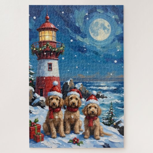 Poodle Kerst Lichtbaken Vakantie Legpuzzel (Verticaal)