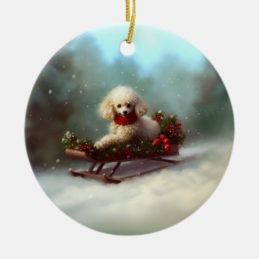 Poodle Kerst sneeuw winter  Keramisch Ornament (Voorkant)