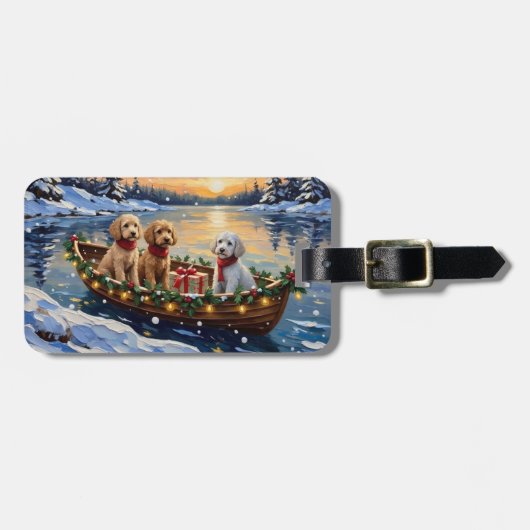 Poodle Kerstboot Vakantie Bagagelabel (Voorkant horizontaal)