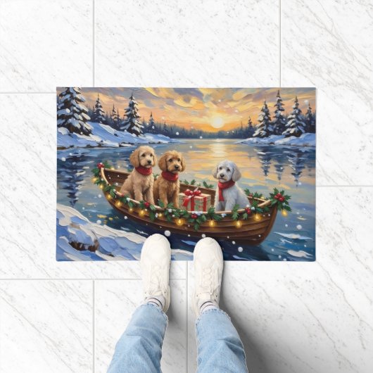Poodle Kerstboot Vakantie Deurmat (Binnen)