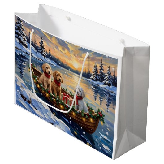 Poodle Kerstboot Vakantie Groot Cadeauzakje (Voorkant Gekanteld)