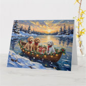 Poodle Kerstboot Vakantie Kaart (Gele Bloem)