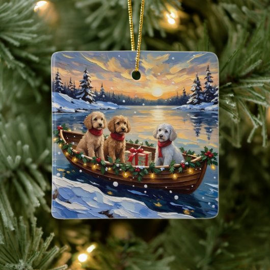Poodle Kerstboot Vakantie Keramisch Ornament (Boom)