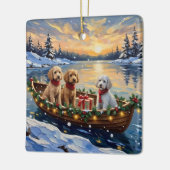 Poodle Kerstboot Vakantie Keramisch Ornament (Links)