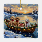 Poodle Kerstboot Vakantie Keramisch Ornament (Achterkant)