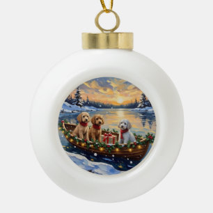 Poodle Kerstboot Vakantie Keramische Bal Ornament