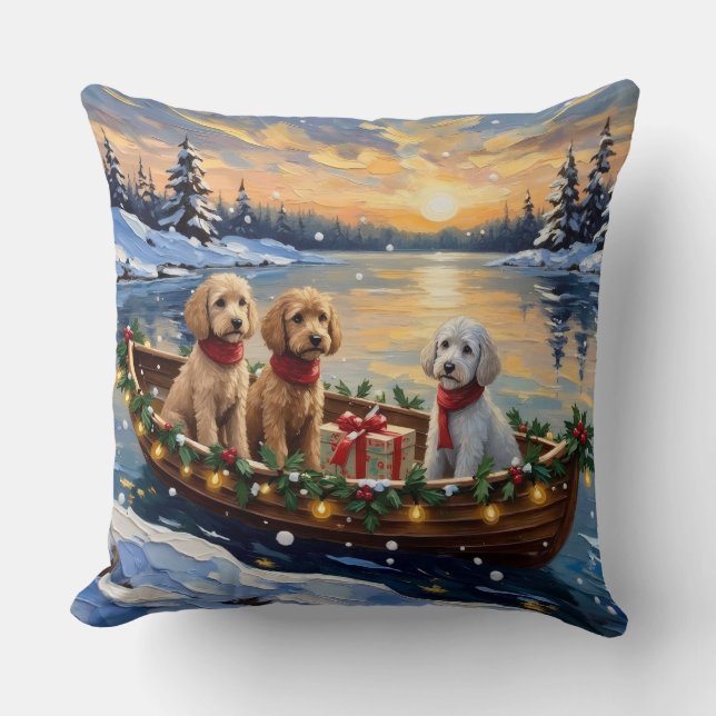 Poodle Kerstboot Vakantie Kussen (Voorkant)